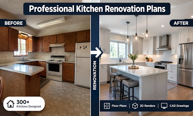 create kitchen renovation plan, remodel layout, cabinet design, plumbing drawing