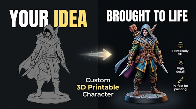 create custom 3d printable character from your idea for tabletop