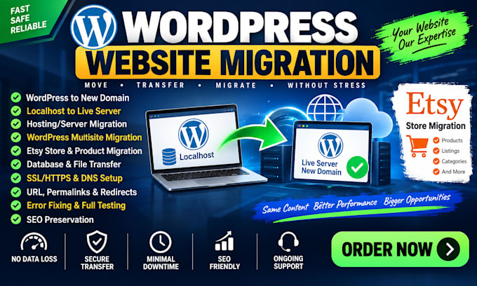migrate wordpress to new domain localhos to live server multisite etsy migration
