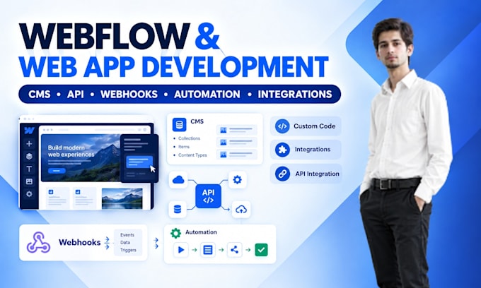 build any webflow website or web app with custom integrations
