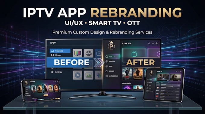 develop iptv app, iptv ott platform, smart tv, ui design and iptv rebrand