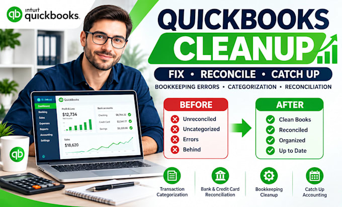 fix quickbooks cleanup, bookkeeping errors, reconciliation, categorization