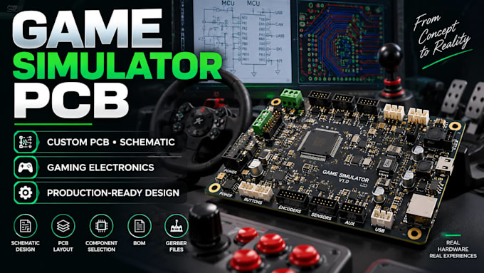 design game simulator pcb, custom circuit board, schematic and gaming electronic