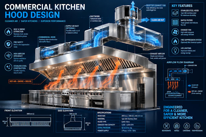kitchen hood exhaust system and hvac layout