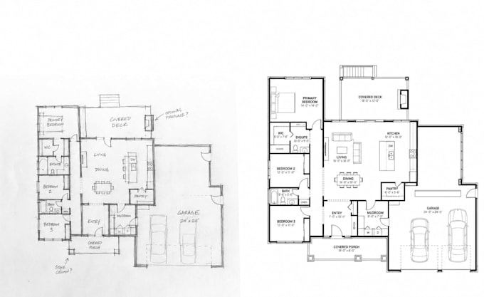 convert hand drawn sketch to professional floor plan