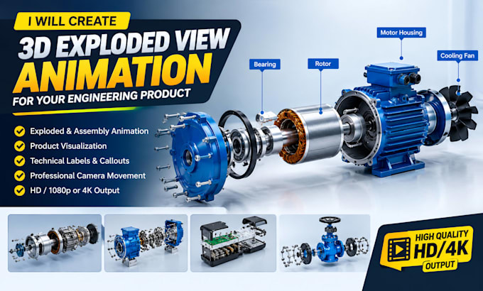 create 3d exploded view animation for your engineering product