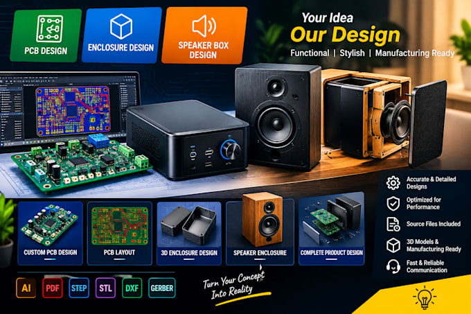 design custom pcb, electronic enclosure and speaker box 3d printing