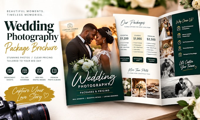 create a wedding photography package brochure with pricing