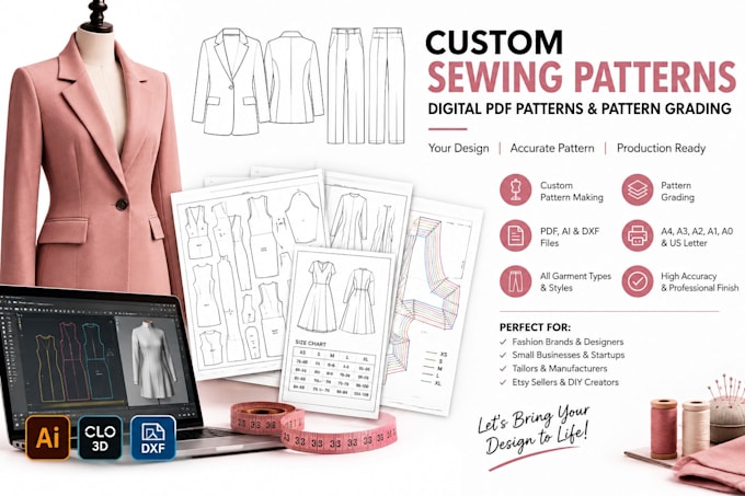 create custom sewing patterns, digital PDF patterns and pattern grading