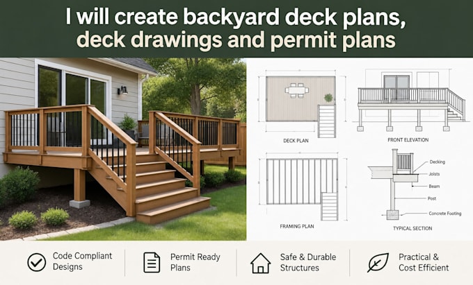 create backyard deck plans, deck drawings and permit plans