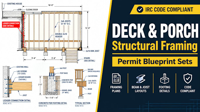design residential deck plans and structural framing drawing