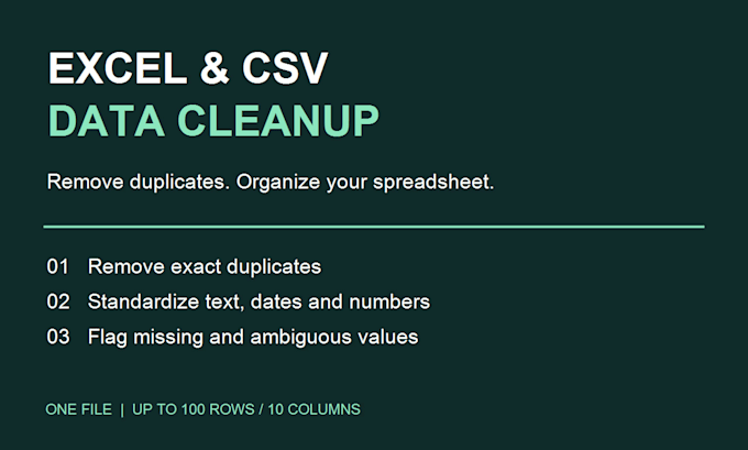 clean and format excel or CSV data and remove duplicates