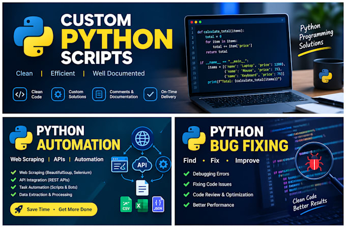 write custom python scripts and solve python programming tasks