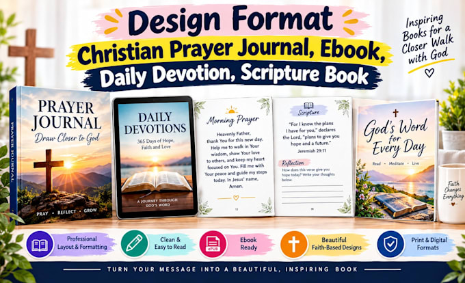 design format christian prayer journal, ebook, daily devotion, scripture book