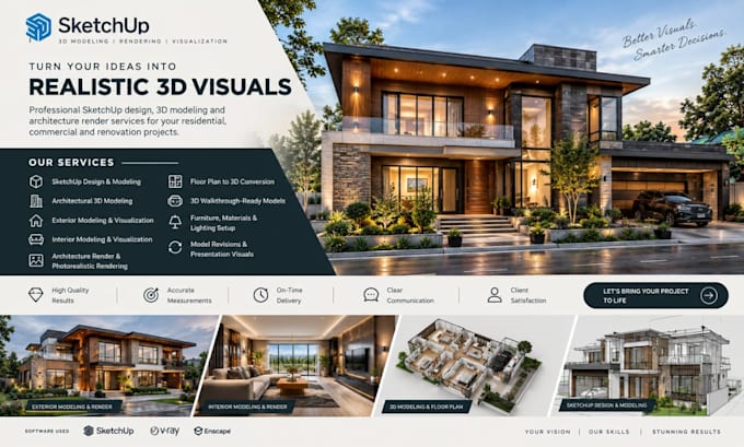 do sketchup design, sketchup modeling, 3d sketch up, architecture render