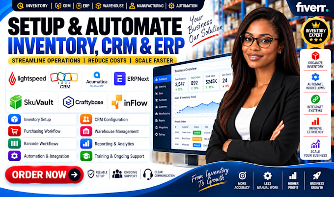 setup lightspeed inventory craftybase zoho crm acumatica erpnext skuvault inflow