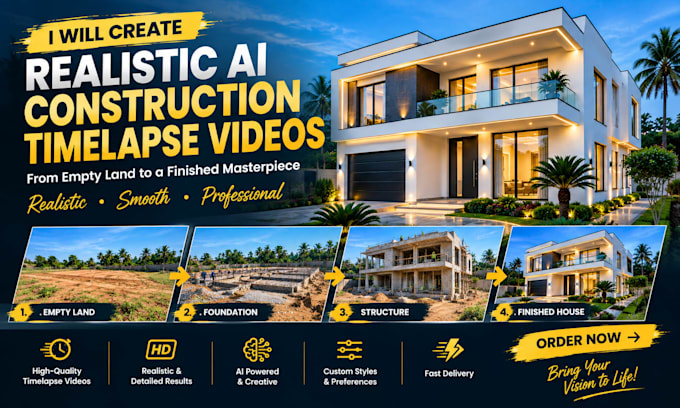 create a realistic ai construction timelapse video