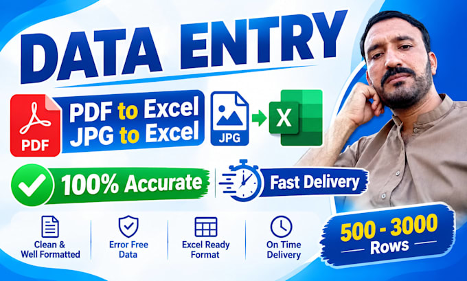 do 100 percent manual PDF to excel jpg to google sheets data entry in 24