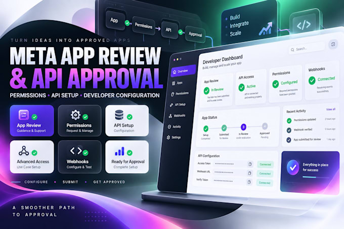 set up meta app review, permissions, api approval and developer configuration