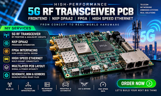 5g rf transceiver pcb, frontend, nxp dpaa2, fpga and high speed ethernet design