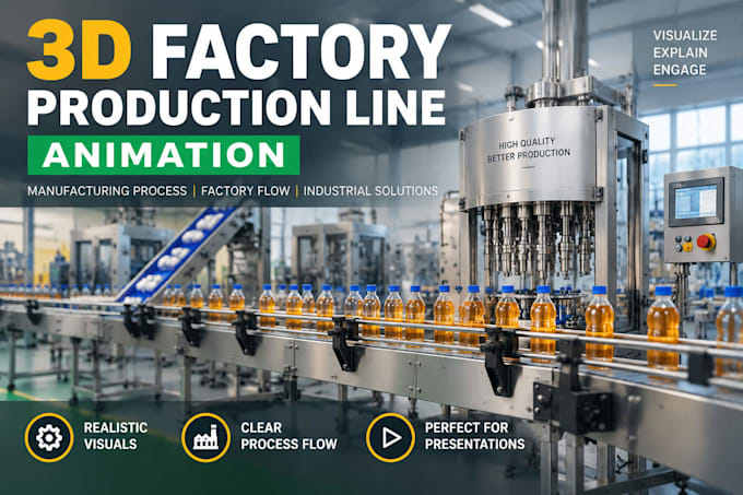 create 3d manufacturing process animation and factory production line video