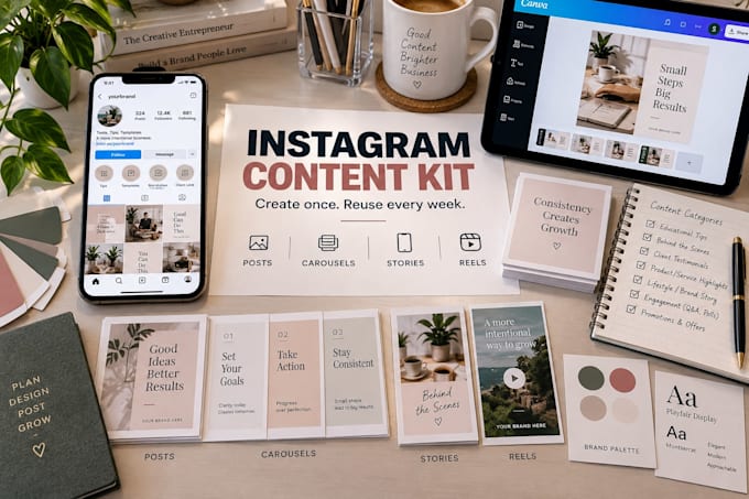 create an instagram content canva kit with reusable branded templates and kit