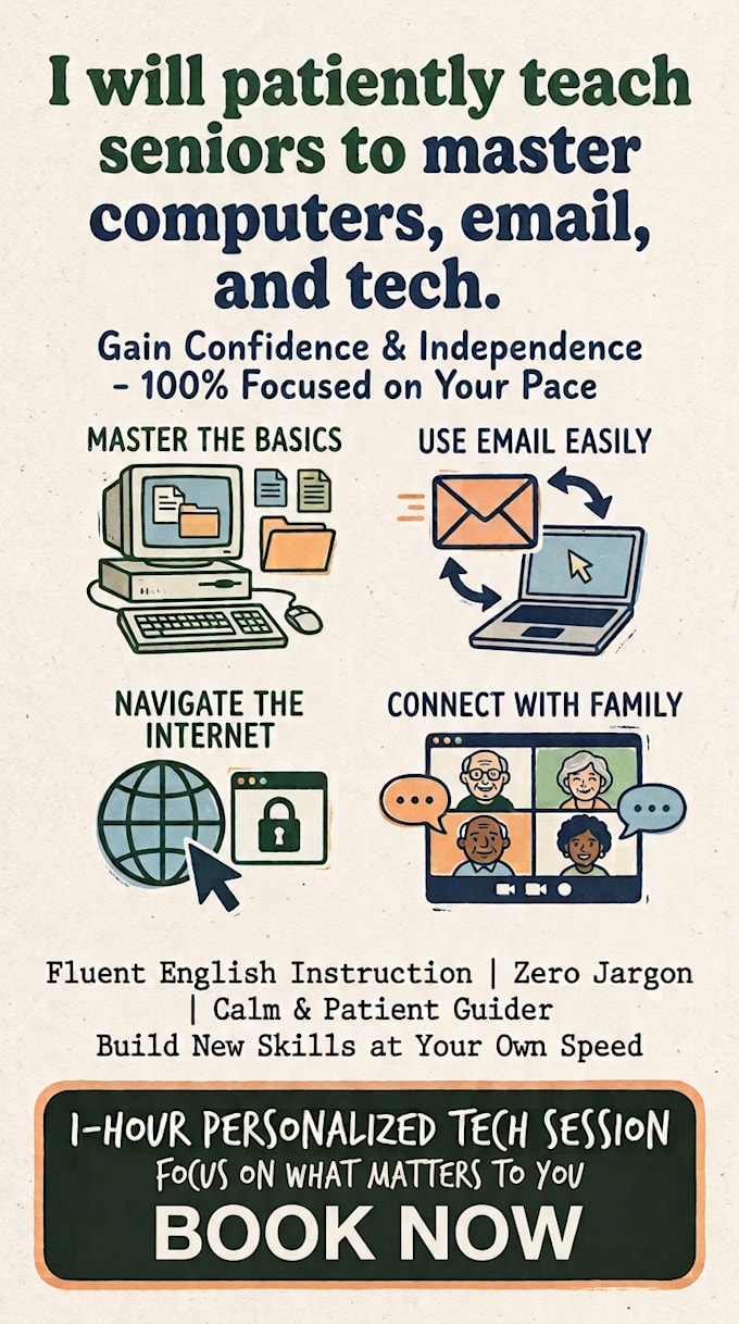 patiently teach seniors to master computers, email, and tech