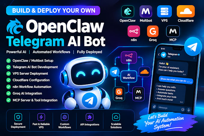 openclaw telegram ai bot moltbot vps server cloudflare n8n workflow groq bot mcp