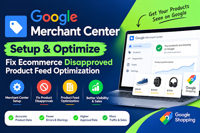 setup google marchant center fix ecommerce disapprove product feed optimization