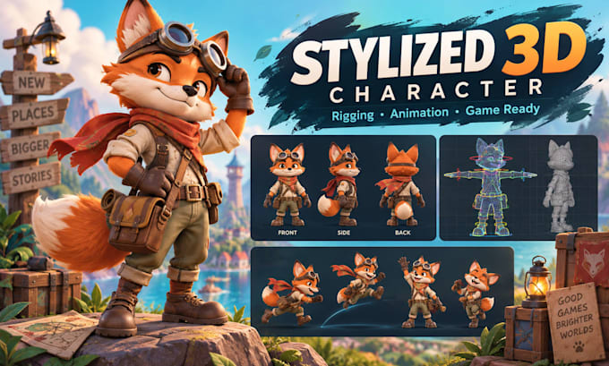 create stylized 3d game characters with rigging and animation for games