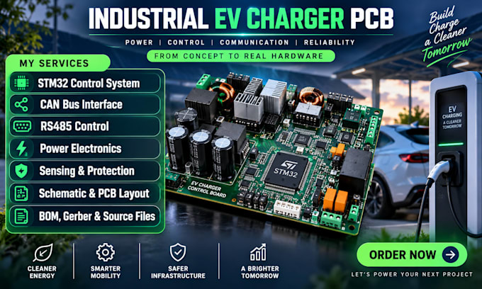 do industrial ev charger pcb, stm32, can bus, power electronics, rs485 control