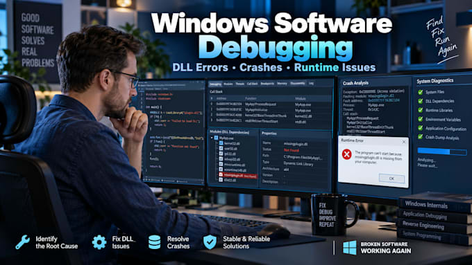 debug windows software dll errors crashes and runtime issues