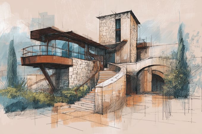create architectural hand drawn sketches