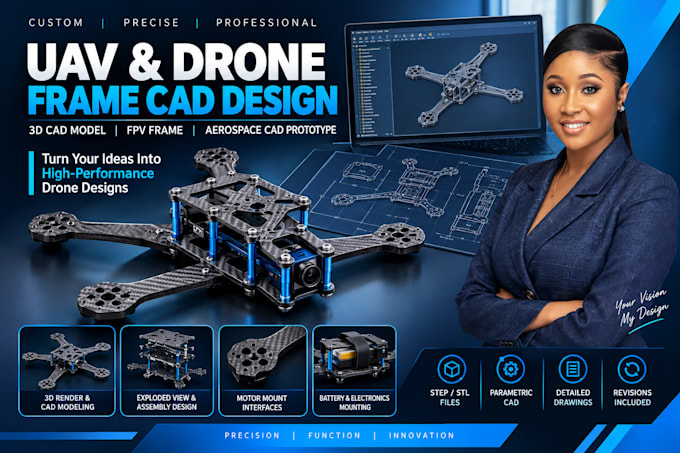 do drone frame cad design uav 3d cad model, fpv frame aerospace cad prototype