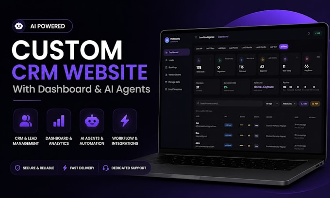 develop a custom website with CRM dashboard and ai agent integration