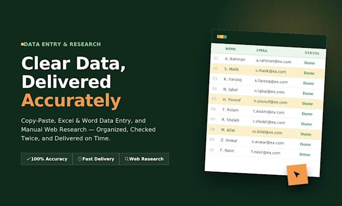 provide fast and accurate data entry and web research support