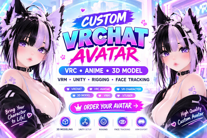 design custom vrchat avatar vrc avatar anime VR character unity 3d model vrm