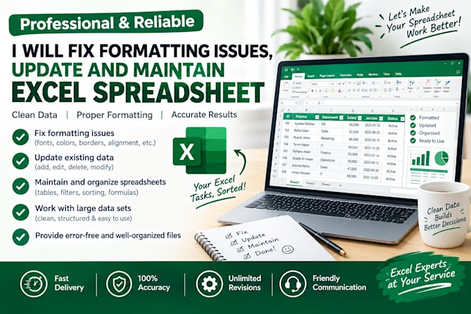 fix formatting issues, update and maintain excel spreadsheet