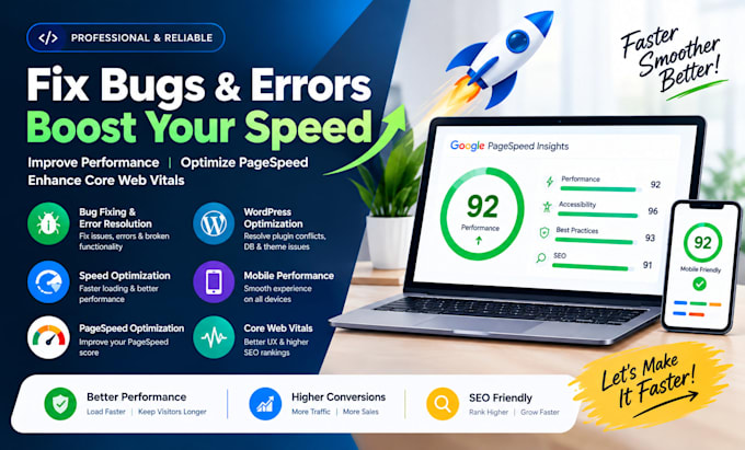 fix website bugs, speed issues and improve google pagespeed score