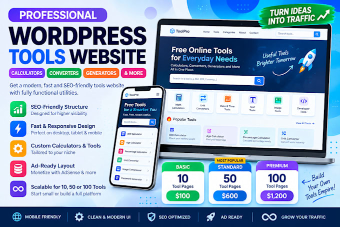 create a wordpress tool website with custom calculators