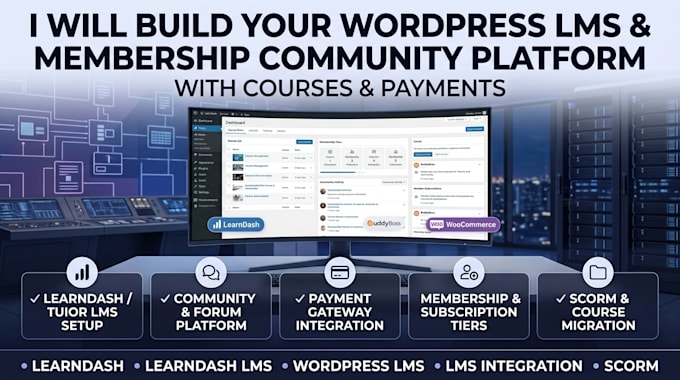 build wordpress lms membership community platform with courses and payments