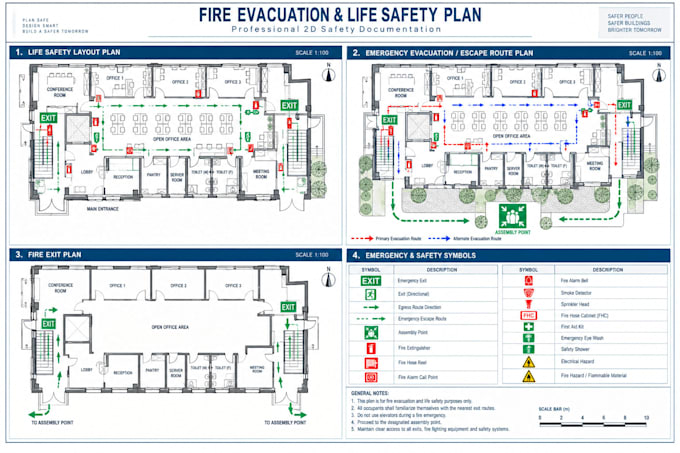 design fire evacuation plan, escape route map and fire safety plan
