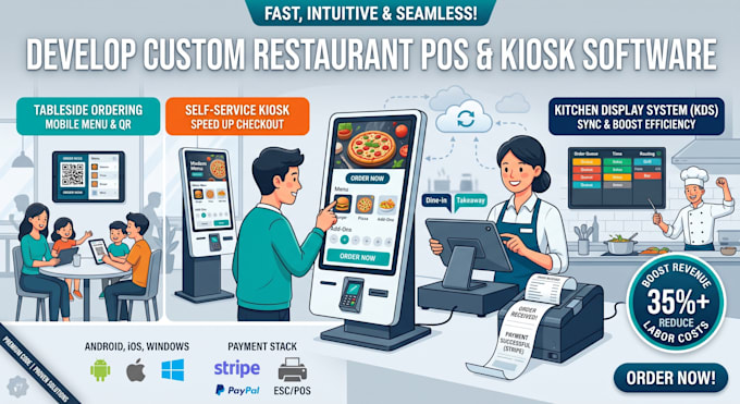 develop restaurant pos and self ordering kiosk software