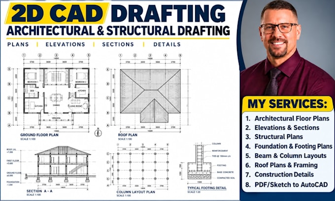 do 2d cad drafting architectural structural plans permit drawings