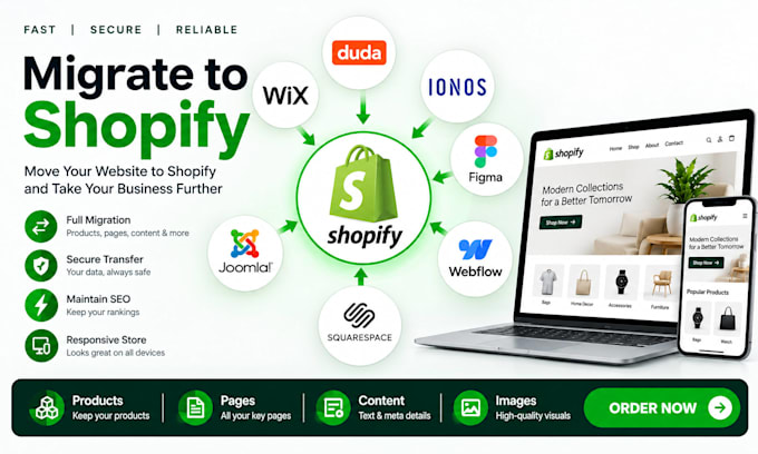 migrate duda ionos figma to webflow squarespace joomla wix to shopify store