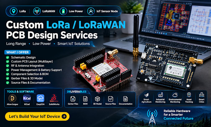 design a lora lorawan pcb for long range, low power iot sensor node hardware