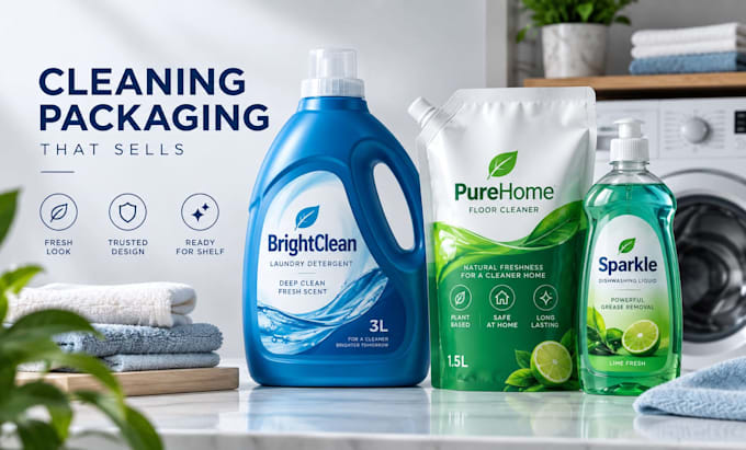 design laundry detergent cleaning liquid bottle label and pouch packaging