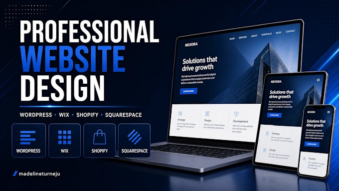 design a professional responsive website on wordpress, wix, shopify, squarespace