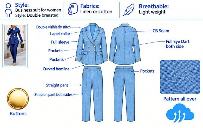 create fashion apparel, clothing tech pack, technical sketch