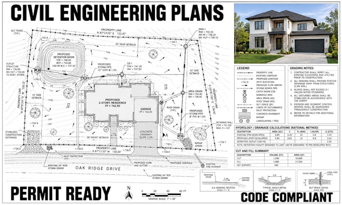 certified engineer site grading plan cut fill stormwater swppp hydrology report